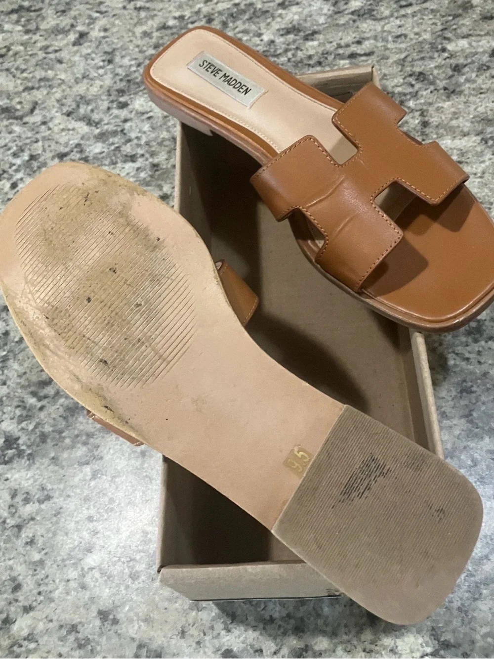 Steve Madden Cognac Tan Cutout Slide Sandals (Hadyn style) - Picture 3 of 3